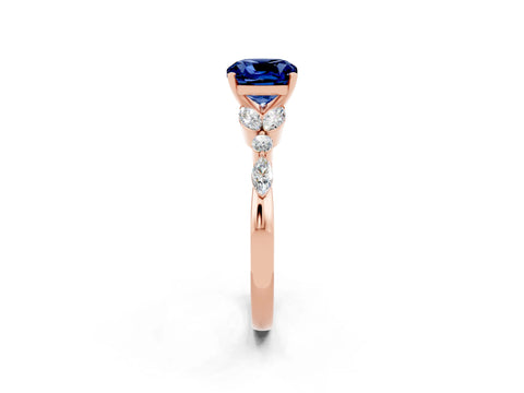 Rose gold Cushion Cut Blue Sapphire Solitaire Ring with Side Stones and Four-Prong Setting_14