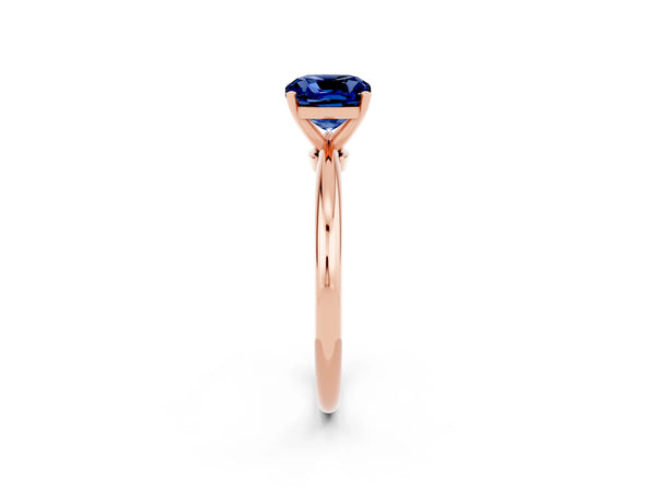 Rose gold Cushion Cut Blue Sapphire Solitaire Ring with Six-Prong Setting and Classic Band