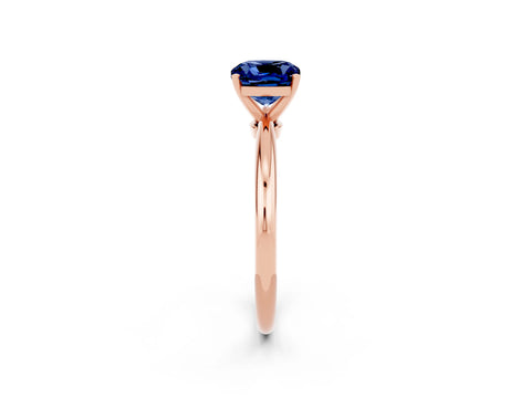 Rose gold Cushion Cut Blue Sapphire Solitaire Ring with Six-Prong Setting and Classic Band_2