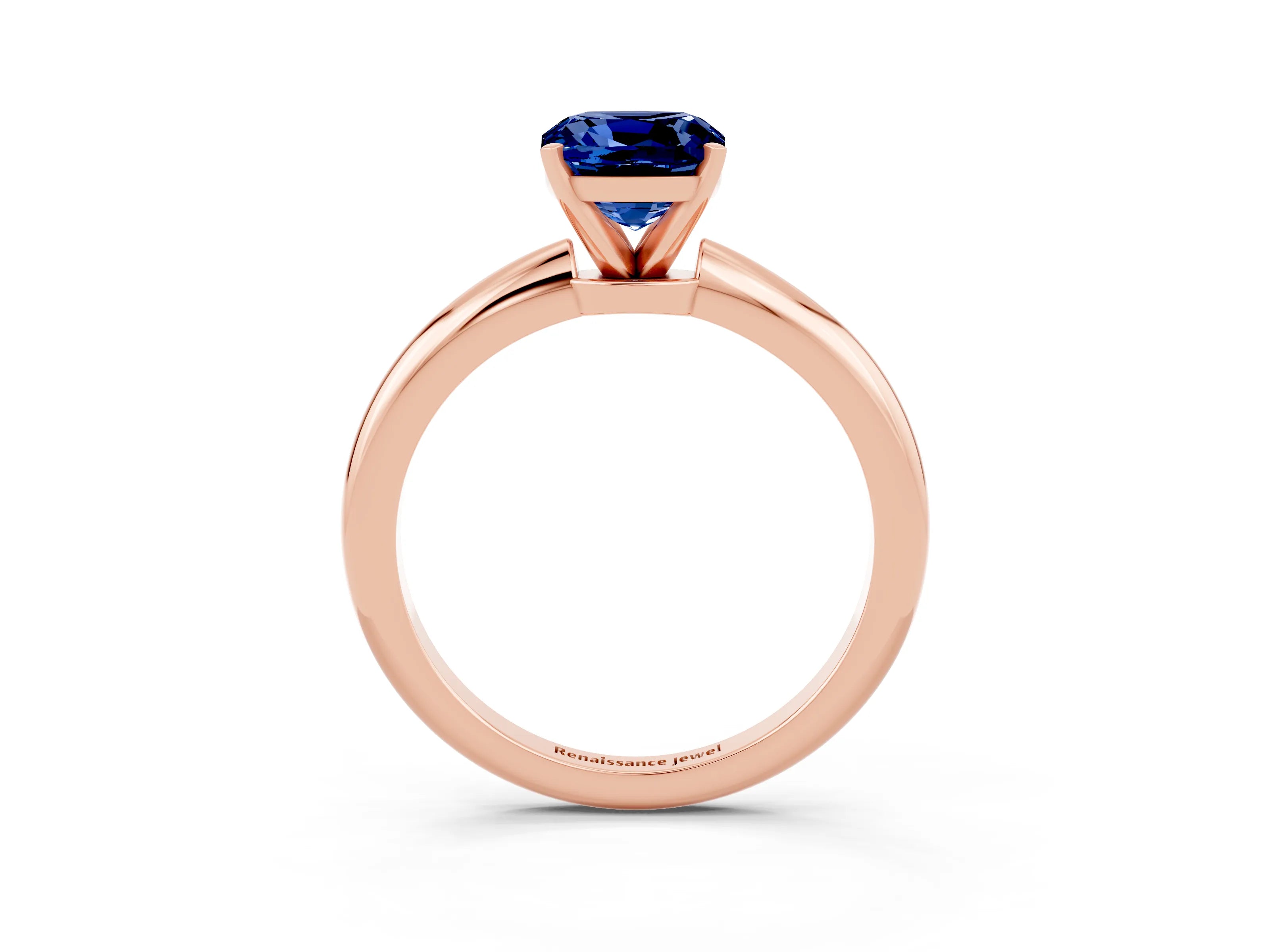 Rose gold Cushion Cut Blue Sapphire Solitaire Ring with Six-Prong Setting and Classic Band_3
