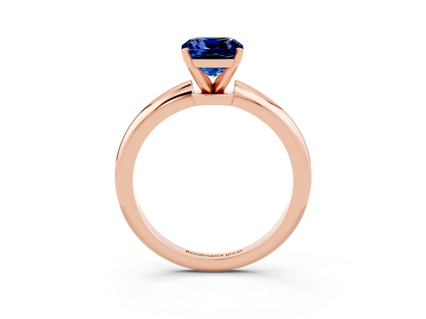 Rose gold Cushion Cut Blue Sapphire Solitaire Ring with Six-Prong Setting and Classic Band