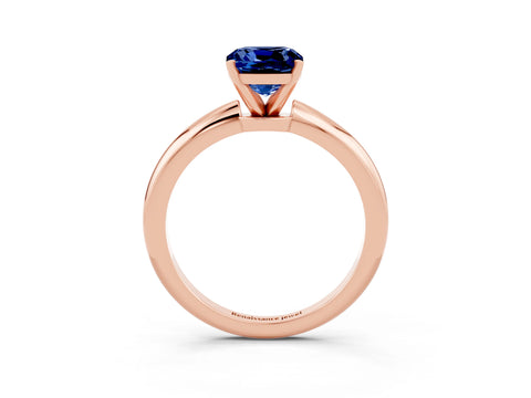 Rose gold Cushion Cut Blue Sapphire Solitaire Ring with Six-Prong Setting and Classic Band_3