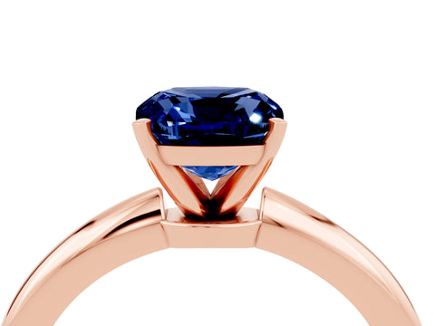 Rose gold Cushion Cut Blue Sapphire Solitaire Ring with Six-Prong Setting and Classic Band_4