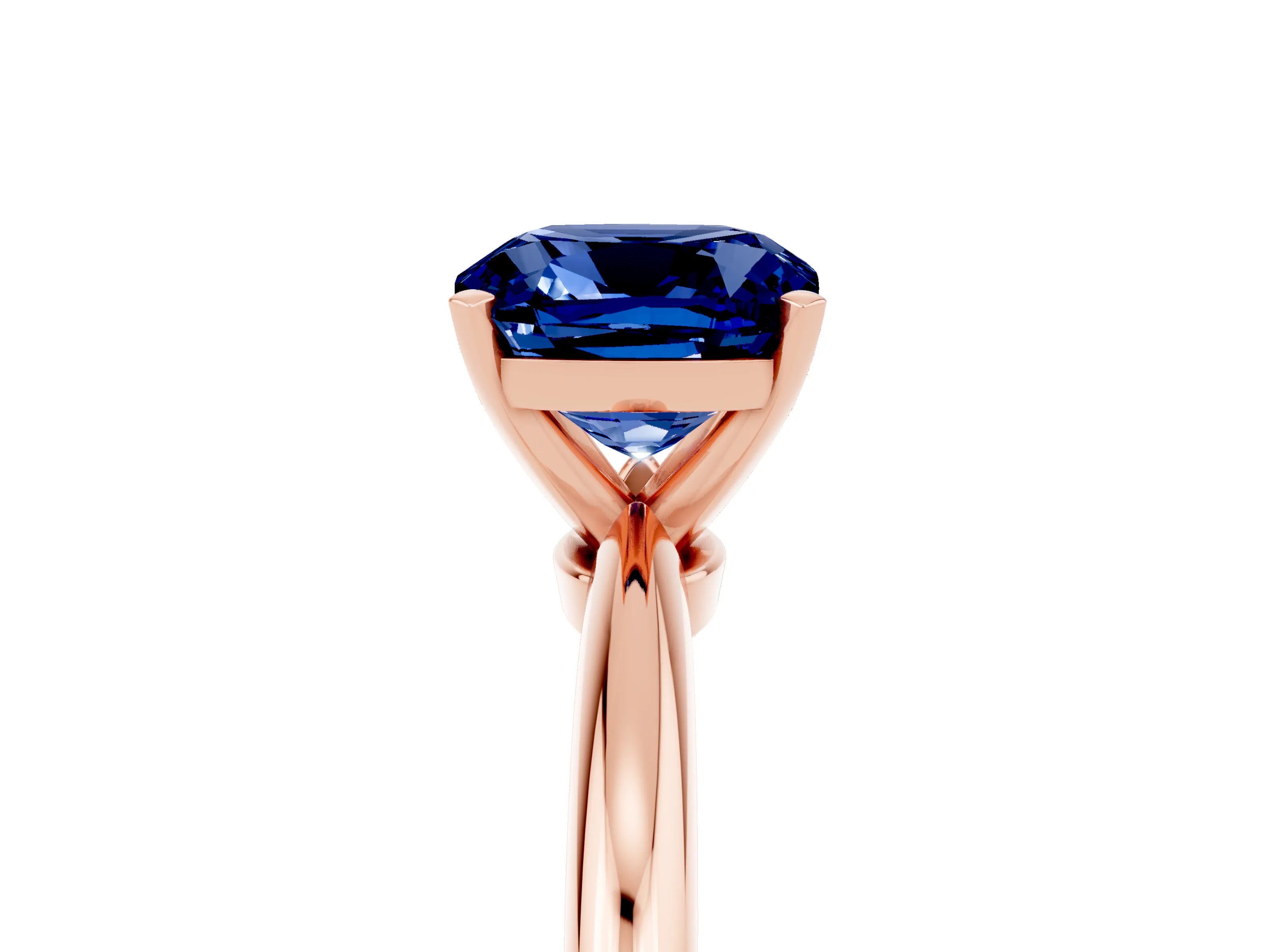 Rose gold Cushion Cut Blue Sapphire Solitaire Ring with Six-Prong Setting and Classic Band_5