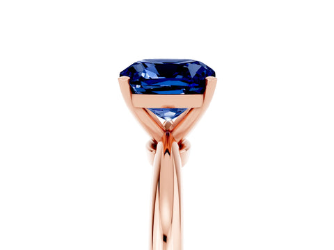 Rose gold Cushion Cut Blue Sapphire Solitaire Ring with Six-Prong Setting and Classic Band_5