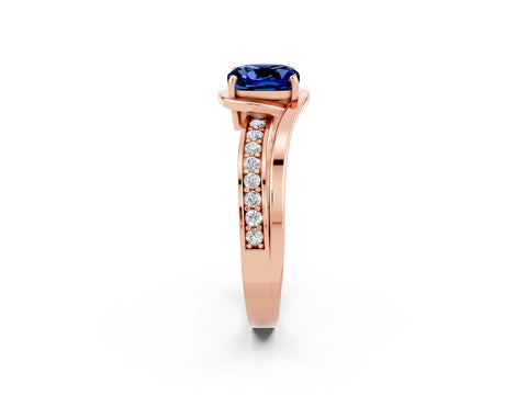 Rose gold Cushion Cut Blue Sapphire Solitaire Ring with Split Shank and Prong Setting_2