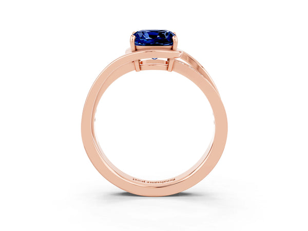 Rose gold Cushion Cut Blue Sapphire Solitaire Ring with Split Shank and Prong Setting