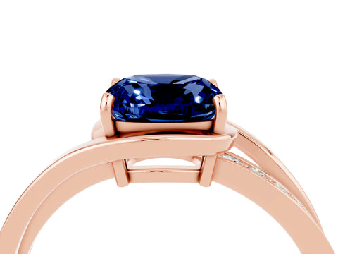 Rose gold Cushion Cut Blue Sapphire Solitaire Ring with Split Shank and Prong Setting_4