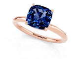 Rose gold Cushion Cut Blue Sapphire Solitaire Ring with Thin Band and Four-Prong Setting_1