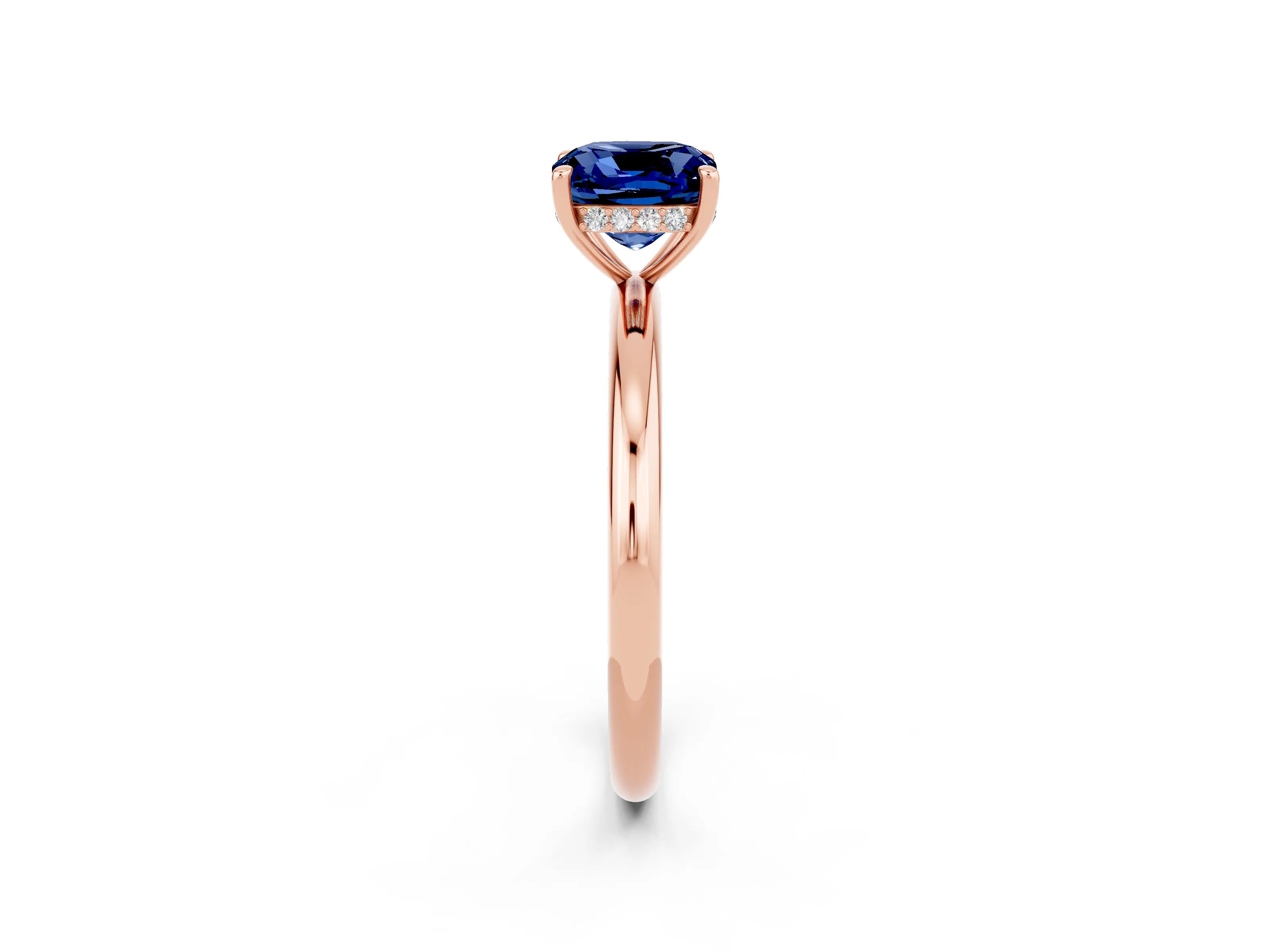 Rose gold Cushion Cut Blue Sapphire Solitaire Ring with Thin Band and Four-Prong Setting_2