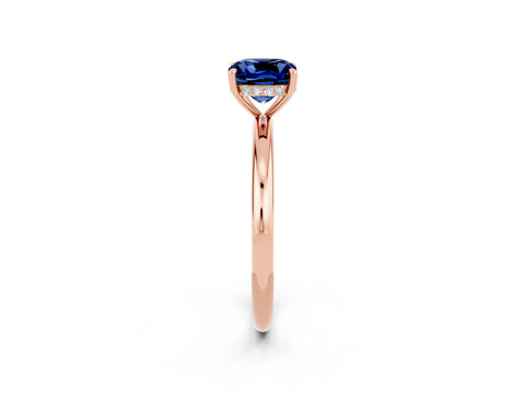 Rose gold Cushion Cut Blue Sapphire Solitaire Ring with Thin Band and Four-Prong Setting_2