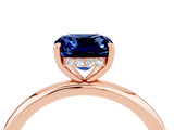 Rose gold Cushion Cut Blue Sapphire Solitaire Ring with Thin Band and Four-Prong Setting_4
