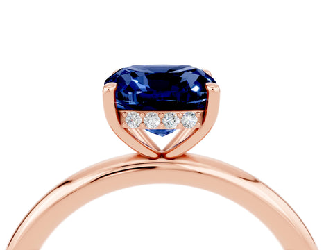 Rose gold Cushion Cut Blue Sapphire Solitaire Ring with Thin Band and Four-Prong Setting_4