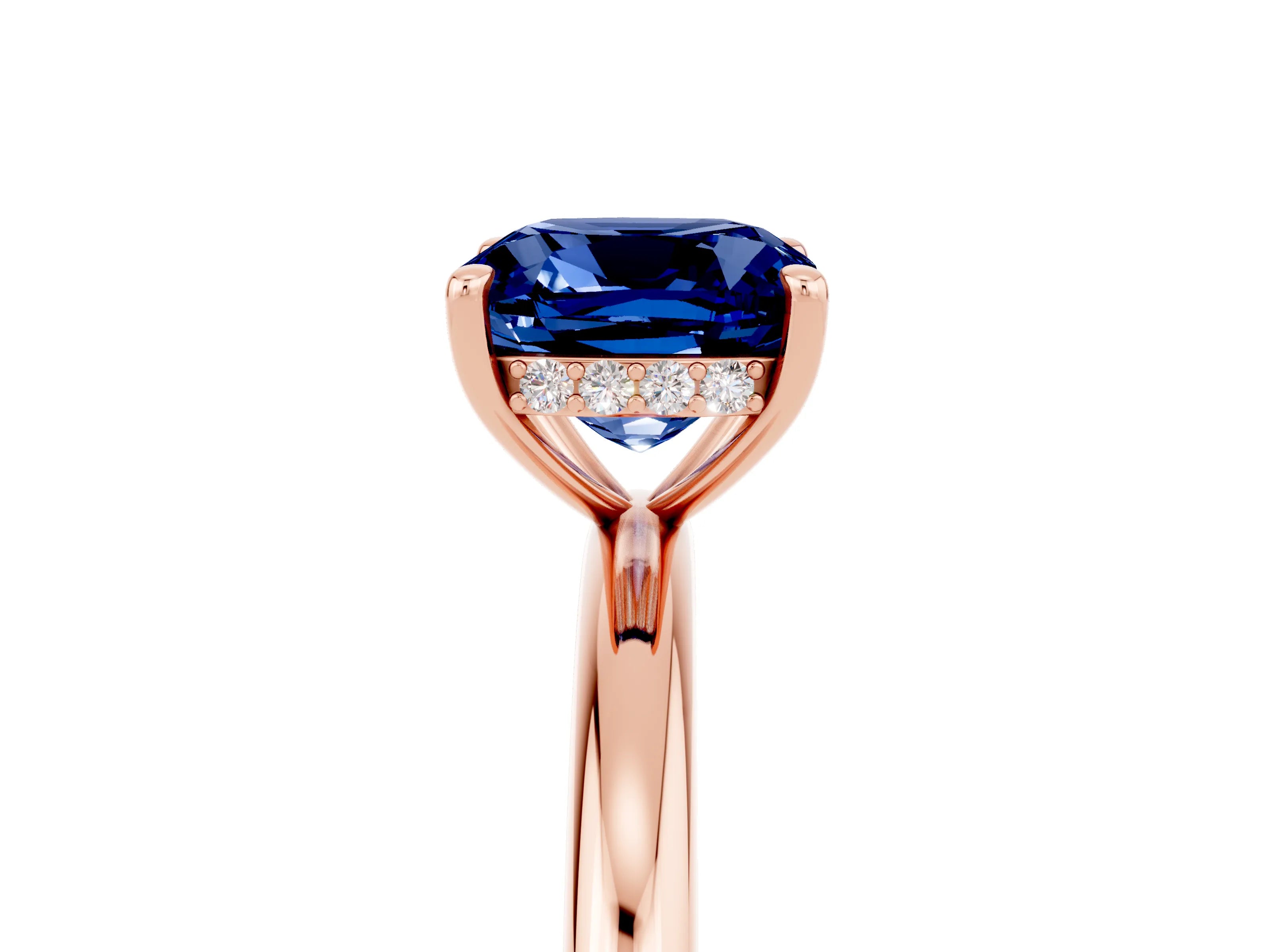Rose gold Cushion Cut Blue Sapphire Solitaire Ring with Thin Band and Four-Prong Setting_5