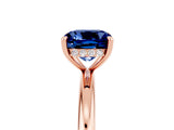Rose gold Cushion Cut Blue Sapphire Solitaire Ring with Thin Band and Four-Prong Setting_5
