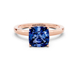 Rose gold Cushion Cut Blue Sapphire Solitaire Ring with Thin Band and Prong Setting_12