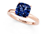 Rose gold Cushion Cut Blue Sapphire Solitaire Ring with Thin Band and Prong Setting_13