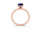 Rose gold Cushion Cut Blue Sapphire Solitaire Ring with Thin Band and Prong Setting_15