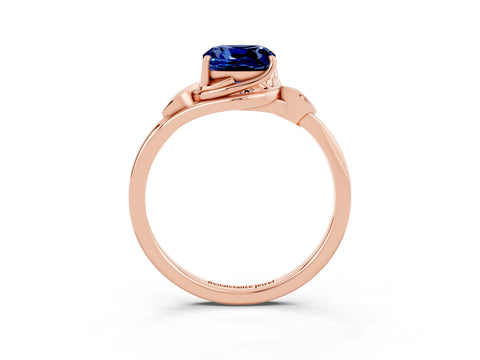Rose gold Cushion Cut Blue Sapphire Solitaire Ring with Twist Band and Four-Prong Setting_27