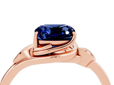 Rose gold Cushion Cut Blue Sapphire Solitaire Ring with Twist Band and Four-Prong Setting_28