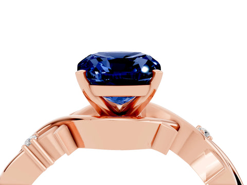 Rose gold Cushion Cut Blue Sapphire Solitaire Ring with Twisted Band and Prong Setting_4