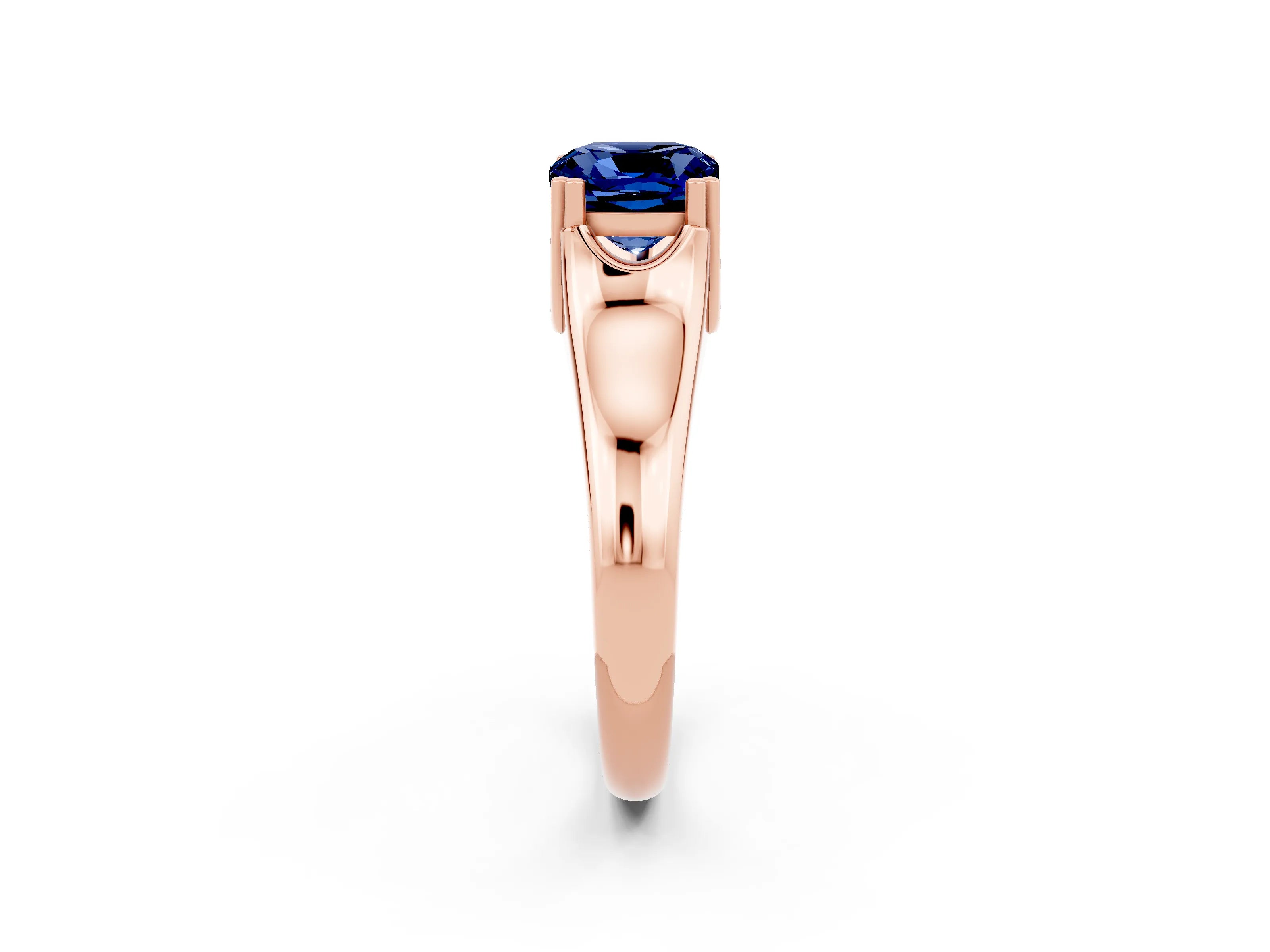 Rose gold Cushion Cut Blue Sapphire Solitaire Ring with Wide Band and Prong Setting_2