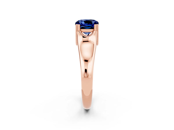 Rose gold Cushion Cut Blue Sapphire Solitaire Ring with Wide Band and Prong Setting