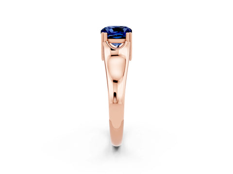 Rose gold Cushion Cut Blue Sapphire Solitaire Ring with Wide Band and Prong Setting_2