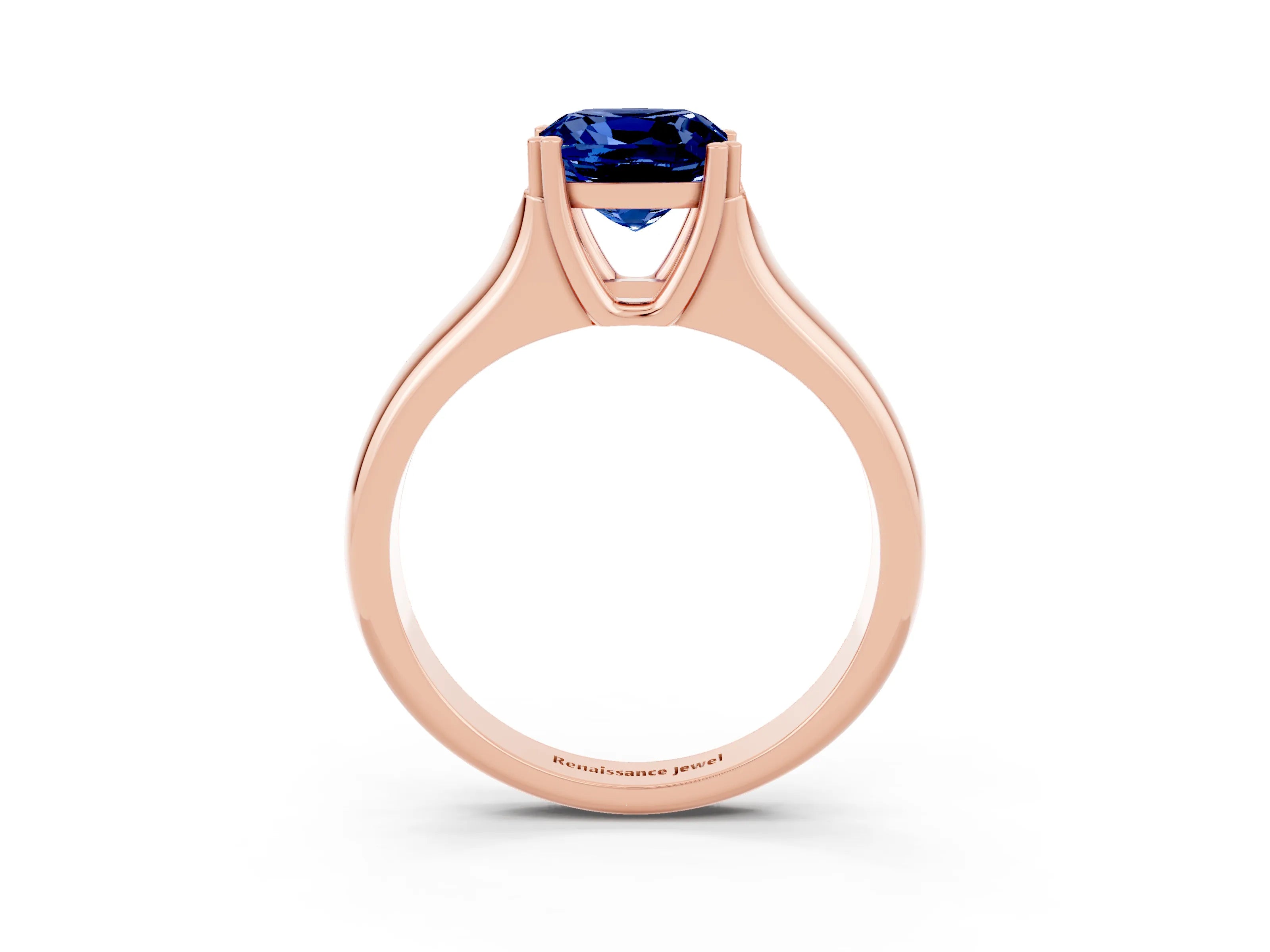 Rose gold Cushion Cut Blue Sapphire Solitaire Ring with Wide Band and Prong Setting_3