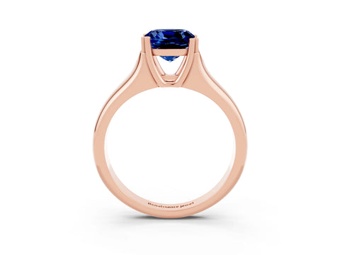 Rose gold Cushion Cut Blue Sapphire Solitaire Ring with Wide Band and Prong Setting_3