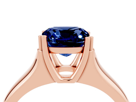 Rose gold Cushion Cut Blue Sapphire Solitaire Ring with Wide Band and Prong Setting_4