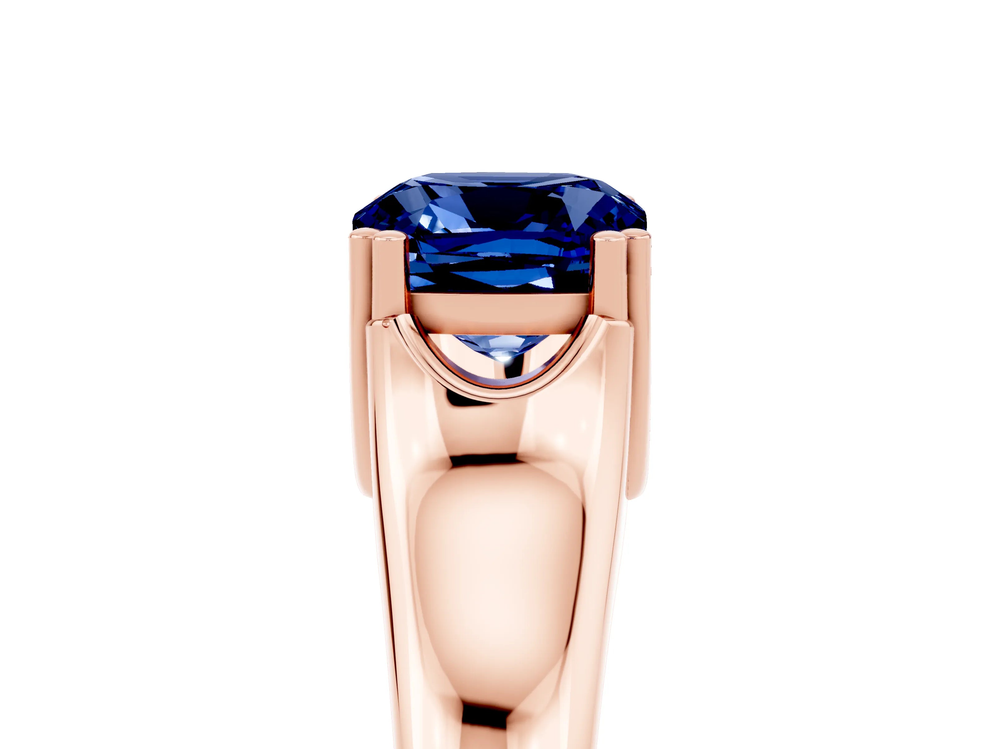 Rose gold Cushion Cut Blue Sapphire Solitaire Ring with Wide Band and Prong Setting_5