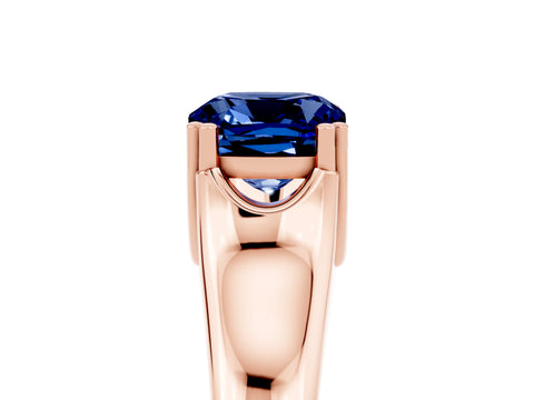 Rose gold Cushion Cut Blue Sapphire Solitaire Ring with Wide Band and Prong Setting_5