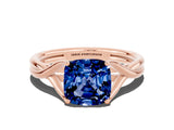 Rose gold Cushion Cut Blue Sapphire Solitaire Twist Band Prong Setting Ring_72