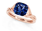 Rose gold Cushion Cut Blue Sapphire Solitaire Twist Band Prong Setting Ring_73