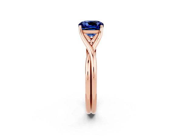 Rose gold Cushion Cut Blue Sapphire Solitaire Twist Band Prong Setting Ring