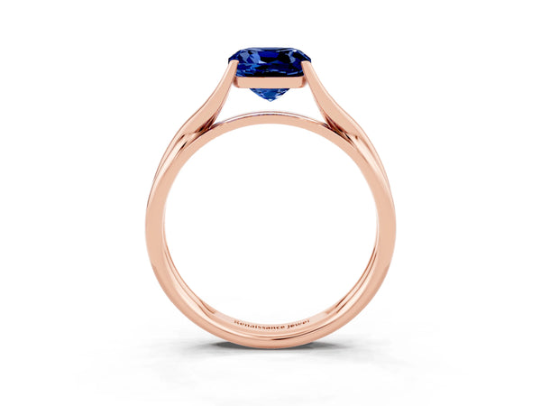 Rose gold Cushion Cut Blue Sapphire Solitaire Twist Band Prong Setting Ring