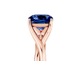 Rose gold Cushion Cut Blue Sapphire Solitaire Twist Band Prong Setting Ring_77