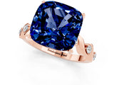 Rose gold Cushion Cut Blue Sapphire Solitaire Twisted Band with Round  Accents and Prong Setting_13