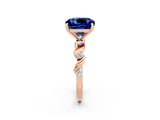 Rose gold Cushion Cut Blue Sapphire Solitaire Twisted Band with Round  Accents and Prong Setting_14