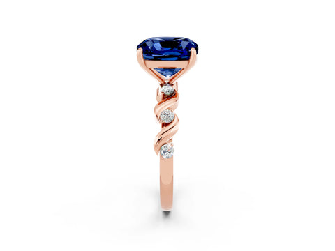 Rose gold Cushion Cut Blue Sapphire Solitaire Twisted Band with Round  Accents and Prong Setting_14
