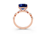 Rose gold Cushion Cut Blue Sapphire Solitaire Twisted Band with Round  Accents and Prong Setting_15