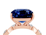 Rose gold Cushion Cut Blue Sapphire Solitaire Twisted Band with Round  Accents and Prong Setting_16