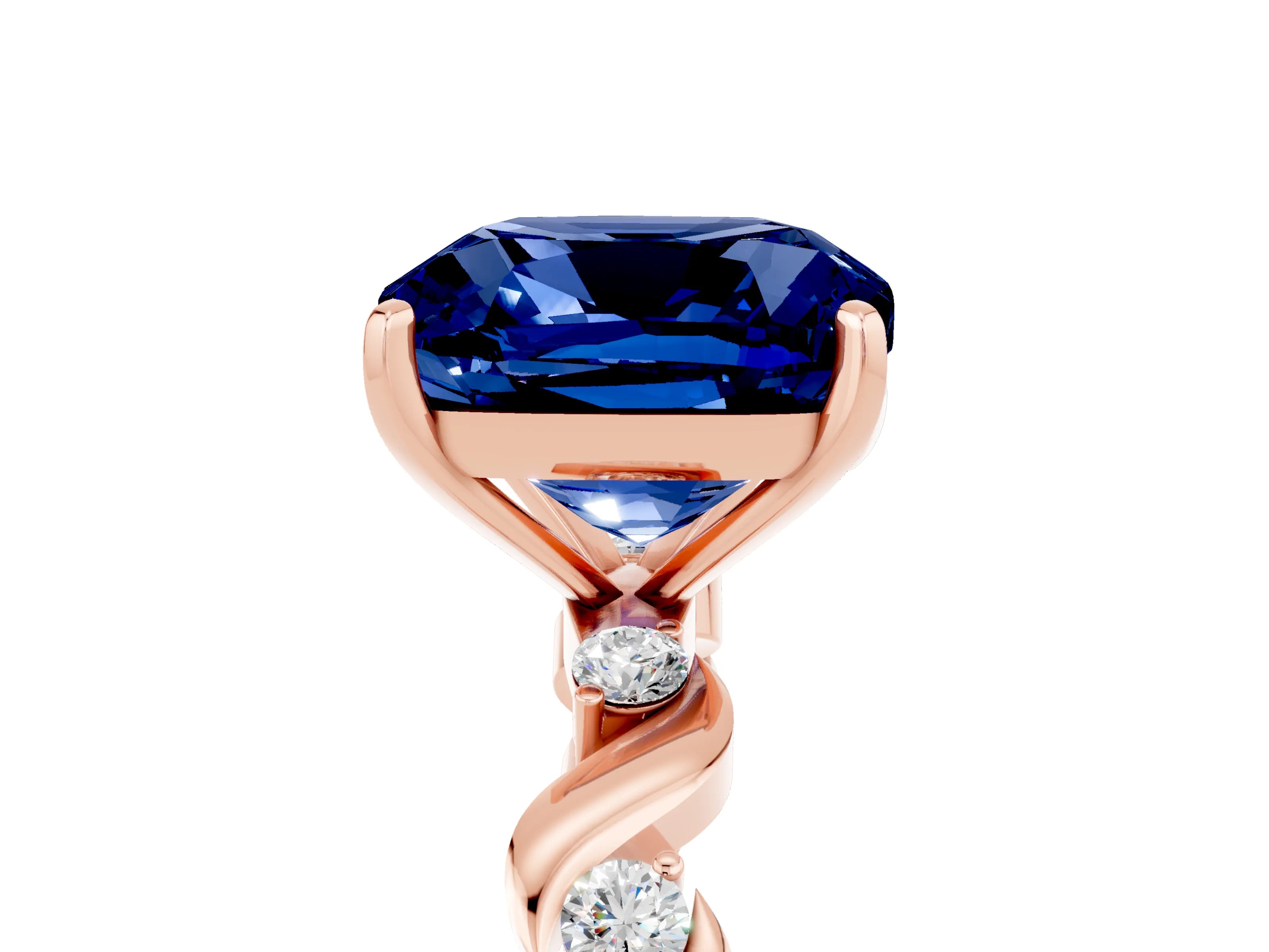 Rose gold Cushion Cut Blue Sapphire Solitaire Twisted Band with Round  Accents and Prong Setting_17