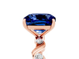 Rose gold Cushion Cut Blue Sapphire Solitaire Twisted Band with Round  Accents and Prong Setting_17