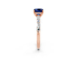 Rose gold Cushion Cut Blue Sapphire Solitaire with Side Baguettes and Channel Set Band_2