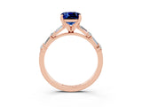 Rose gold Cushion Cut Blue Sapphire Solitaire with Side Baguettes and Channel Set Band_3