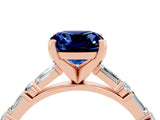 Rose gold Cushion Cut Blue Sapphire Solitaire with Side Baguettes and Channel Set Band_4