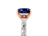 Rose gold Cushion Cut Blue Sapphire Solitaire with Side Baguettes and Channel Set Band_5