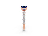 Rose gold Cushion Cut Blue Sapphire Solitaire with Side Stones, Pave Band, Four-Prong Setting_38